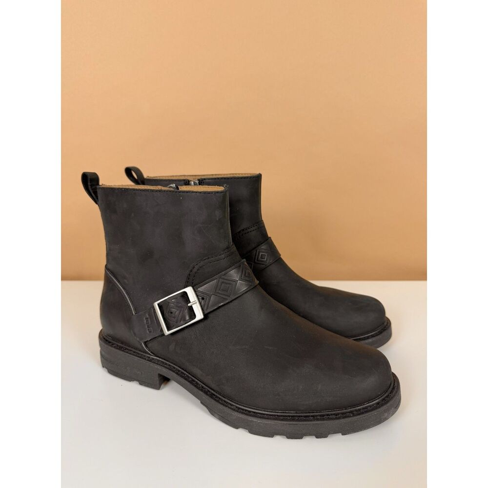 Teva Rowena Buckle Boot Womens Black Waterproof Leather Ankle Bootie Size 10